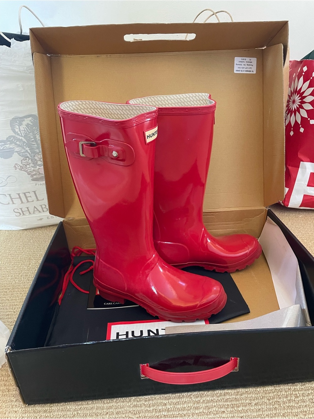 Women’s/Kids Hunter Red Gloss Rain Boots